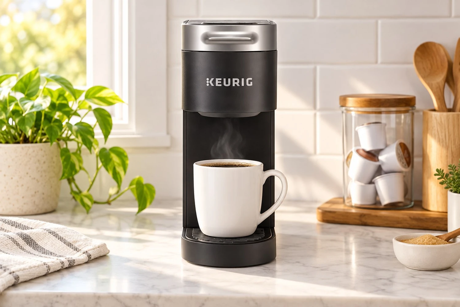 Styled scene of Keurig K-Slim brewer, model 50-51516
