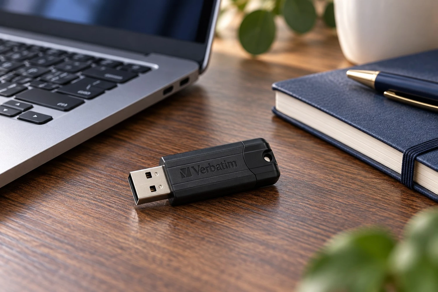 Verbatim PinStripe USB drive in a styled setting