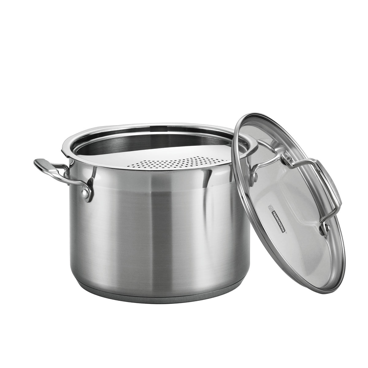 Tramontina stainless steel cookware with its glass lid
