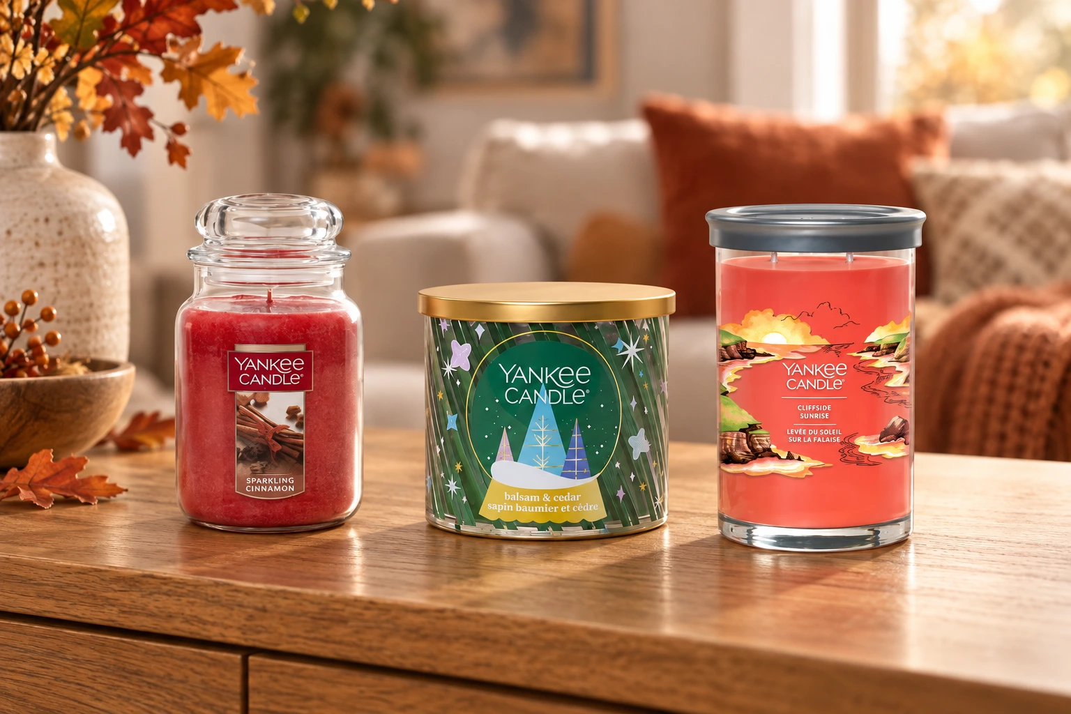 Yankee Candle’s three arrival formats in a generated home-interior setting, based on the approved product imagery