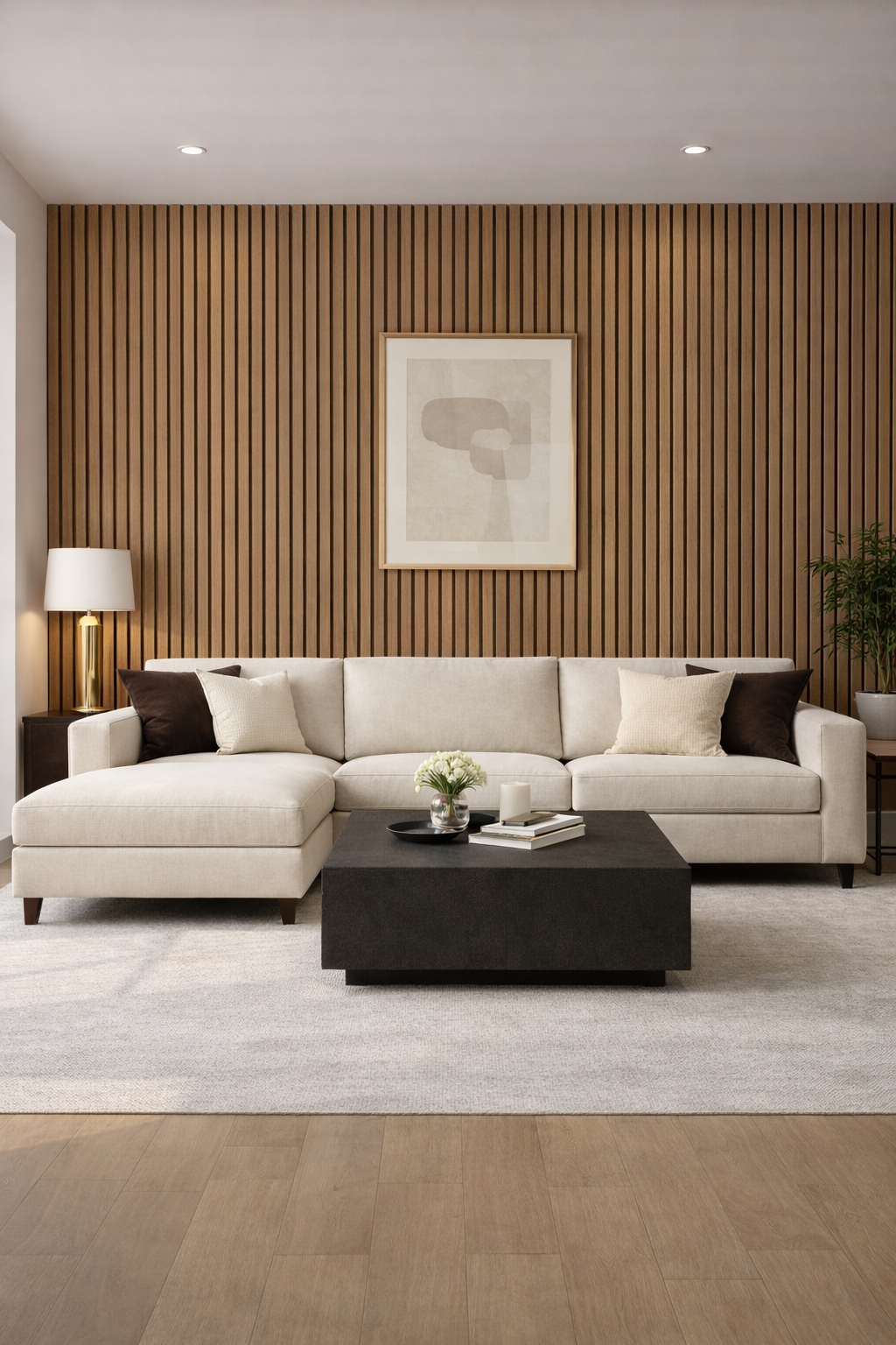 Entrepôt La Grange slatted wall paneling in an interior setting
