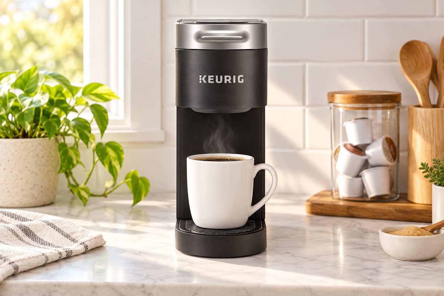 Styled scene of Keurig K-Slim brewer, model 50-51516