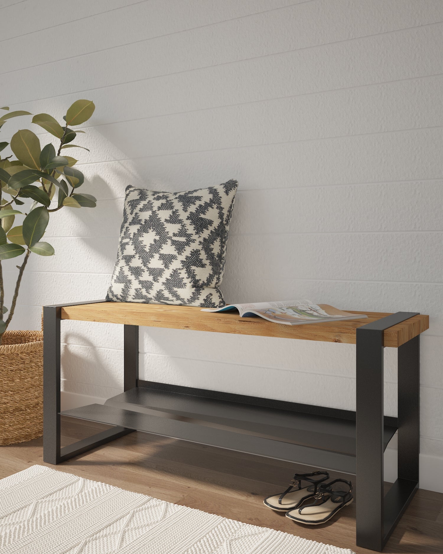 Rakabot Moderno bench in a furnished entryway