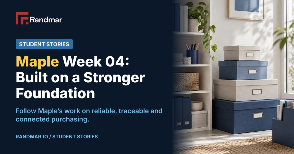 Maple Week 04: Built on a Stronger Foundation; Conceptual illustration: stacked office-supply boxes beside a labelled shelf.