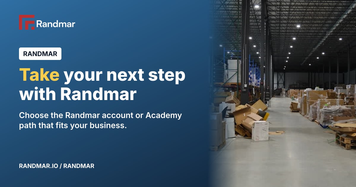 Take your next step with Randmar; Randmar warehouse work areas, cartons and shelving.