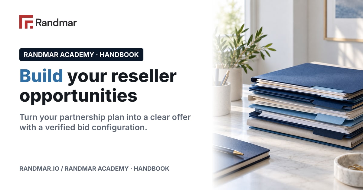 Build your reseller opportunities; Conceptual illustration: a stack of opportunity folders on a desk.