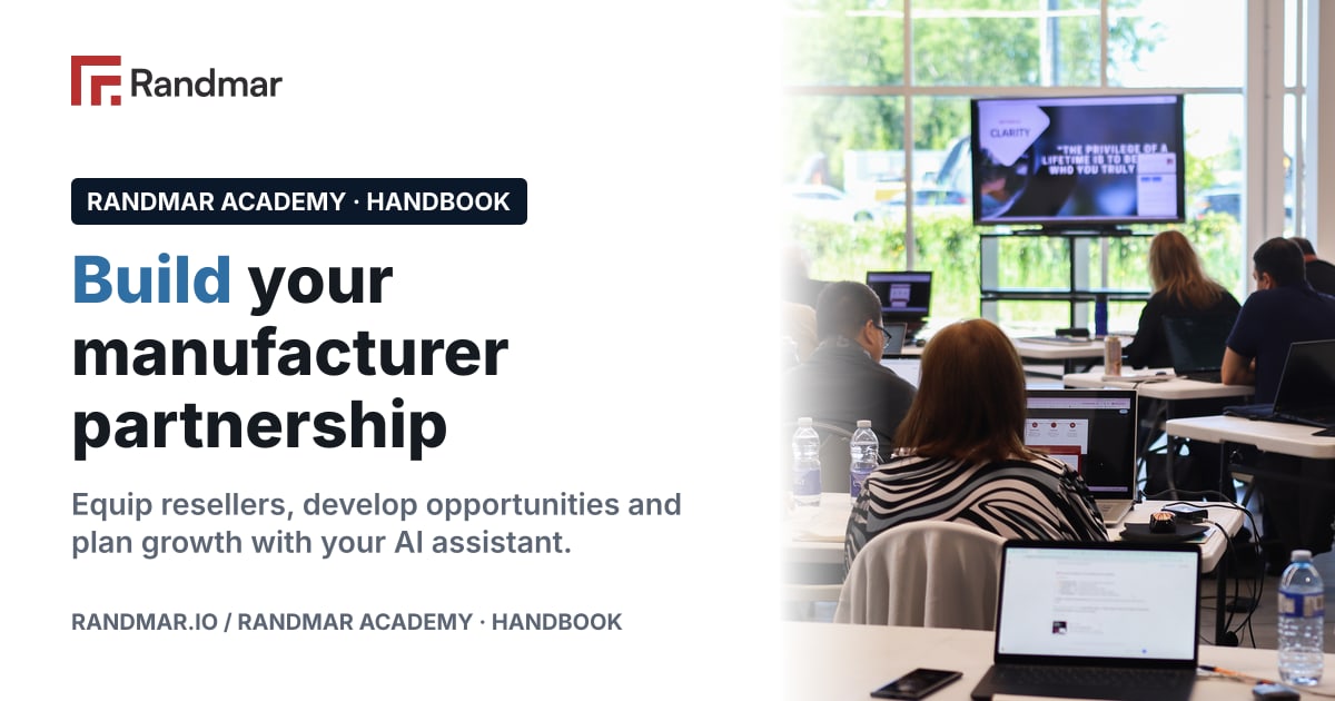 Randmar Academy · handbook: Build your manufacturer partnership; An Academy presentation at the Randmar coworking space.
