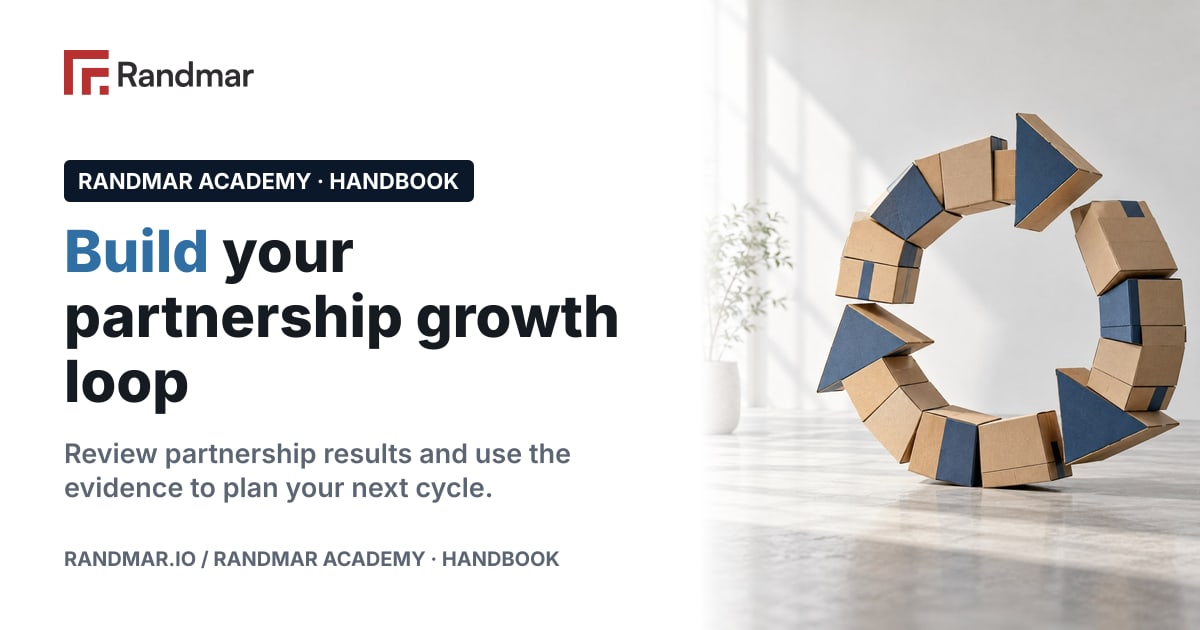 Build your partnership growth loop; Conceptual illustration: a circular arrow made of cardboard boxes.
