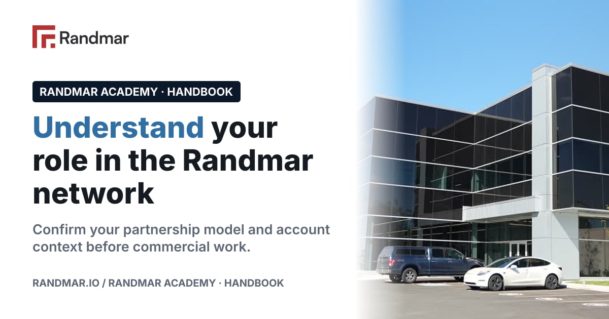 Understand your role in the Randmar network; The exterior of the supplied Randmar commercial-building footage.
