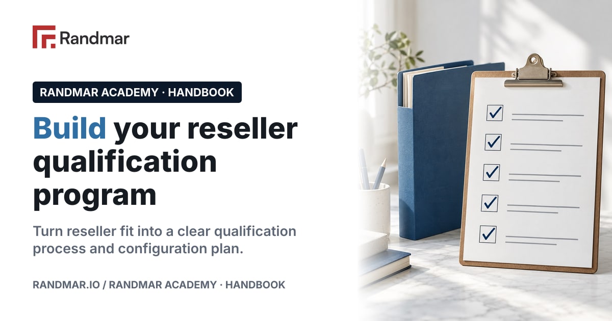 Build your reseller qualification program; Conceptual illustration: a clipboard checklist with ticks beside a blue folder.