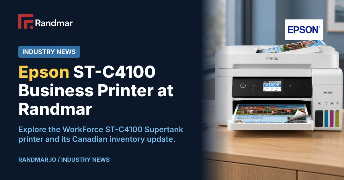 Industry News: Epson ST-C4100 Business Printer at Randmar; Epson WorkForce ST-C4100 Supertank printer in an illustrative professional office, generated using official Epson product photography.