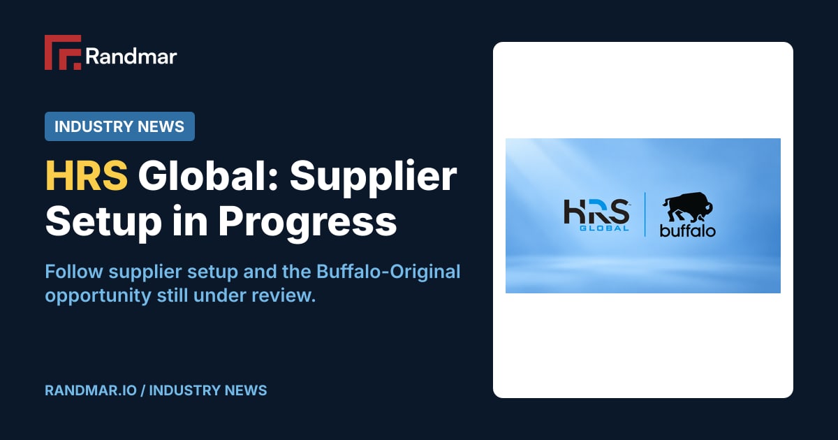 Industry News: HRS Global: Supplier Setup in Progress; HRS Global and Buffalo-Original logos against a blue background.
