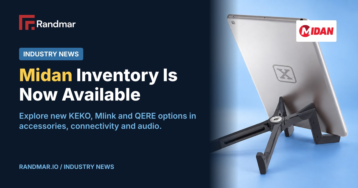 Industry News: Midan Inventory Is Now Available; Illustration of a tablet on a folding stand against a blue background.