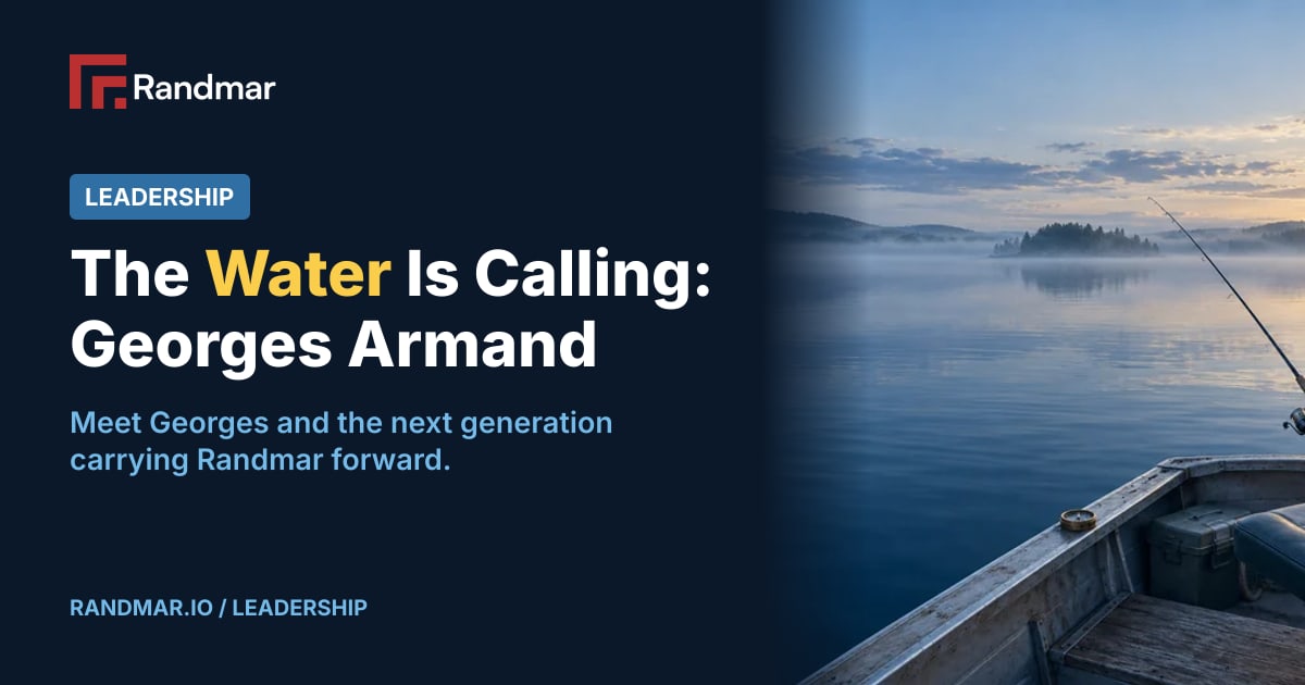 The Water Is Calling: Georges Armand; A fishing rod on a small boat overlooking a quiet blue lake.