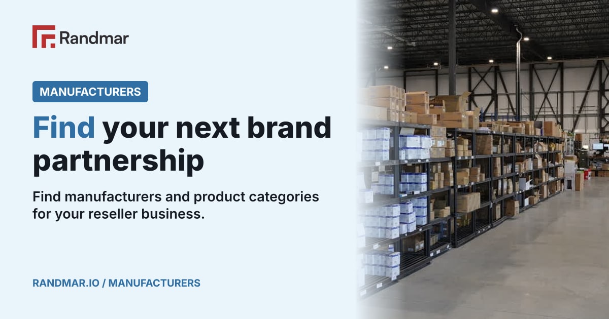 Find your next brand partnership; Long rows of branded products on warehouse shelves.