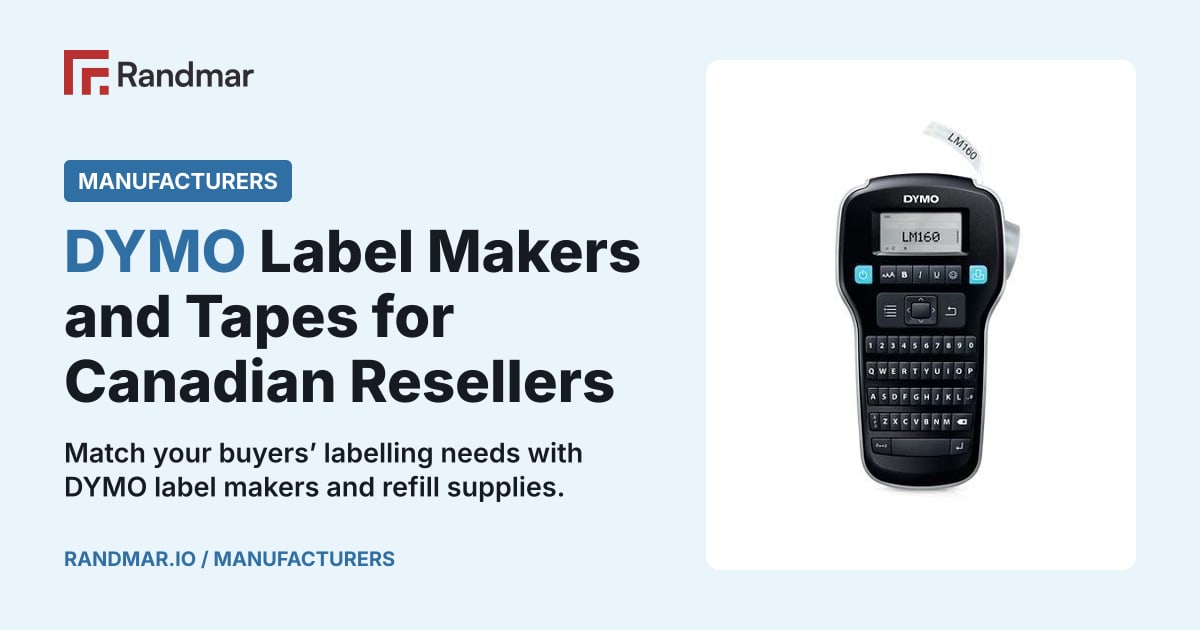DYMO Label Makers and Tapes for Canadian Resellers; A DYMO LabelManager 160 label maker.