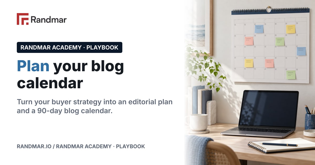 Plan your blog calendar; Conceptual illustration: a wall calendar with colour-coded sticky notes above a laptop.