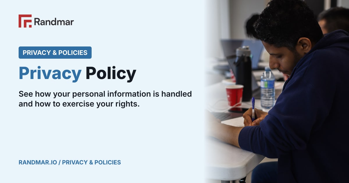 Privacy Policy; A participant working at a laptop during a Randmar session.