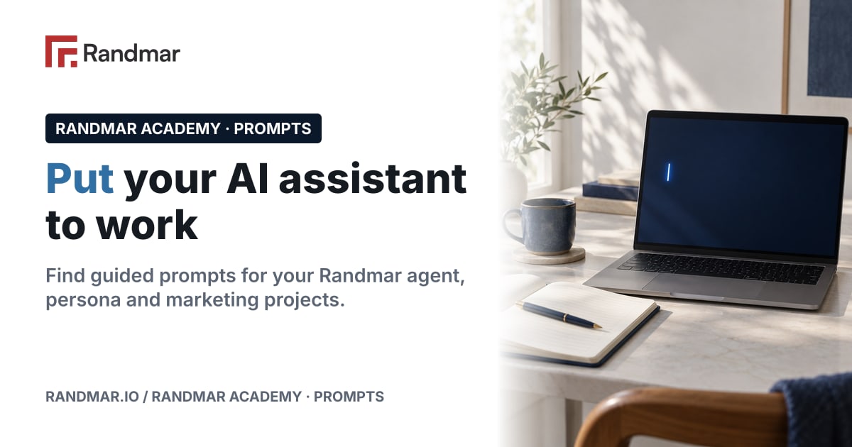 Put your AI assistant to work; Conceptual illustration: a laptop with a glowing blue prompt cursor beside a notebook.