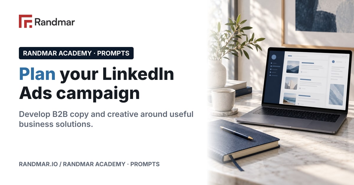 Plan your LinkedIn Ads campaign; Conceptual illustration: a laptop with an abstract professional feed beside a business notebook.