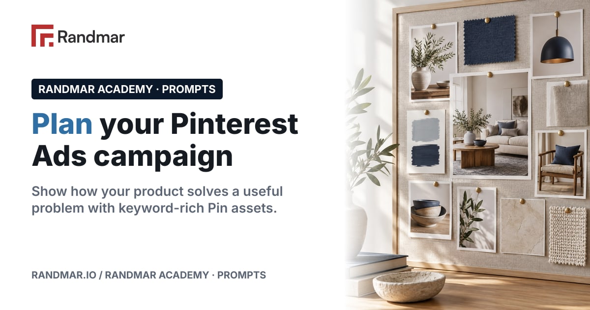 Plan your Pinterest Ads campaign; Conceptual illustration: a pinboard of home-decor product cards.