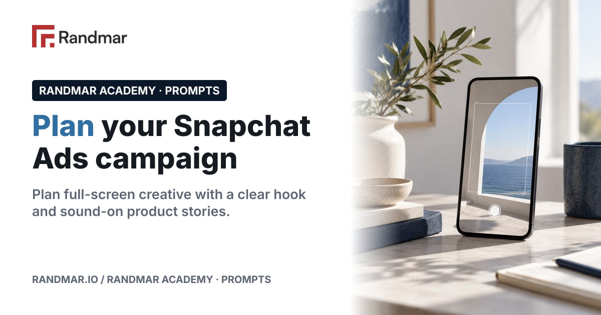 Plan your Snapchat Ads campaign; Conceptual illustration: a phone with an abstract camera frame on a desk.