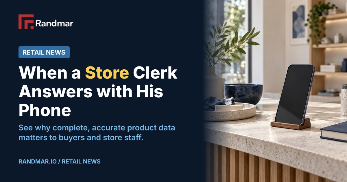 When a Store Clerk Answers with His Phone; Conceptual illustration: a shop counter with a phone propped on it, no people.