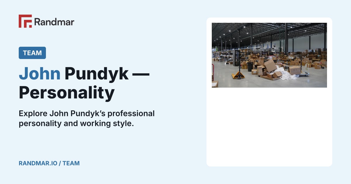 John Pundyk — Personality; A real Randmar warehouse work area, used as temporary personality-page artwork.