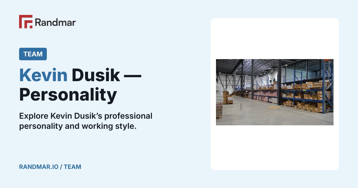 Kevin Dusik — Personality; A real Randmar warehouse work area, used as temporary personality-page artwork.