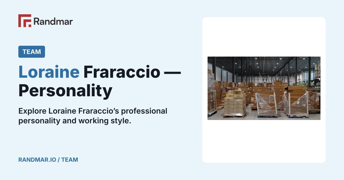 Loraine Fraraccio — Personality; A real Randmar warehouse work area, used as temporary personality-page artwork.