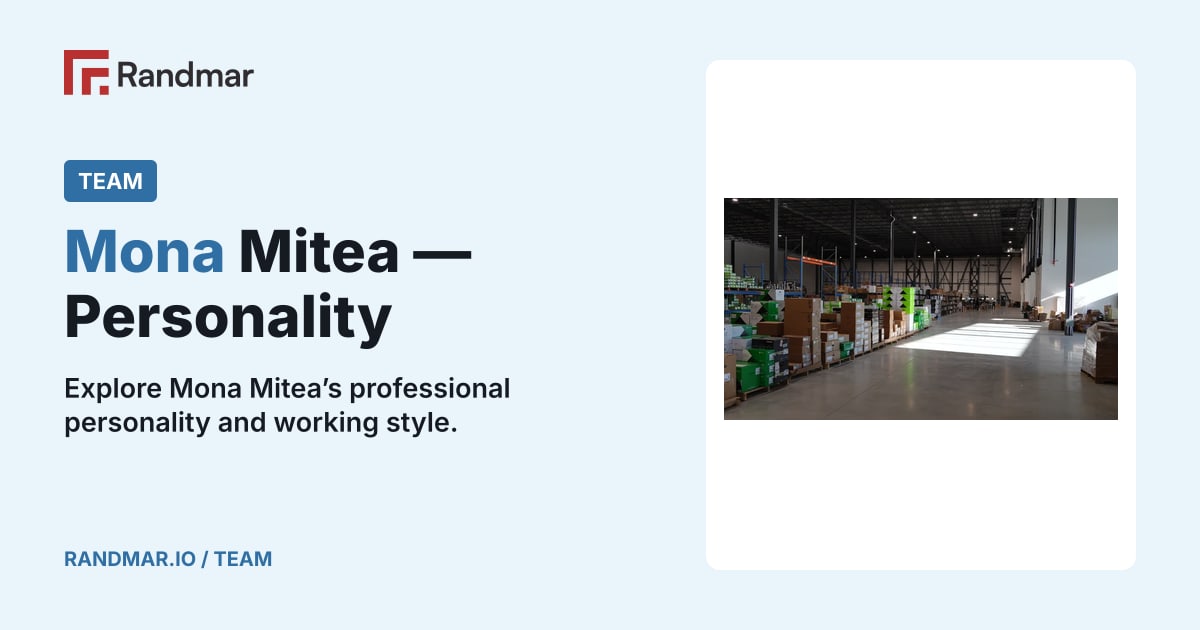 Mona Mitea — Personality; A real Randmar warehouse work area, used as temporary personality-page artwork.