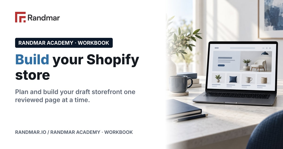 Build your Shopify store; Conceptual illustration: a laptop showing a generic storefront wireframe.