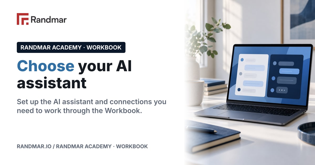 Choose your AI assistant; Conceptual illustration: a laptop with two abstract chat panels side by side.