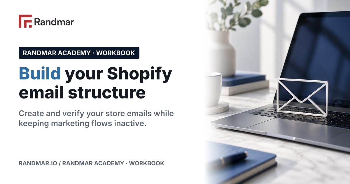 Build your Shopify email structure; Conceptual illustration: an envelope outline over a laptop keyboard.