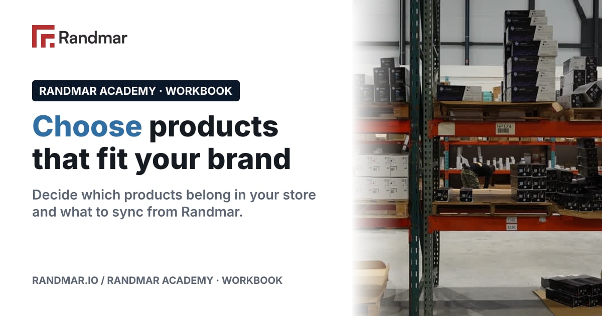 Choose products that fit your brand; Branded HP product cartons on Randmar warehouse shelves.