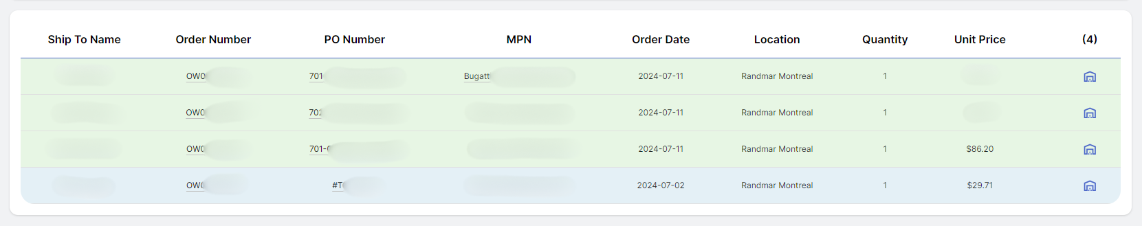 Reseller Portal Order Details Grid