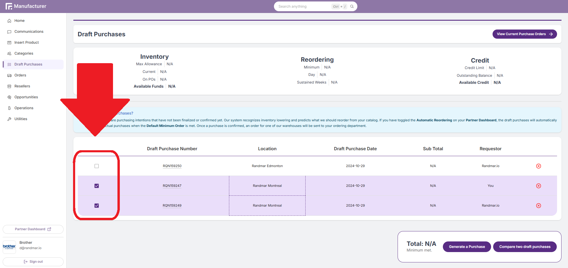 Manufacturer Portal Drafts