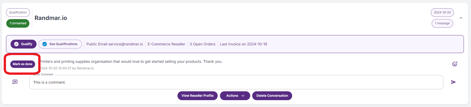 Manufacturer Portal Communication Mark As Done