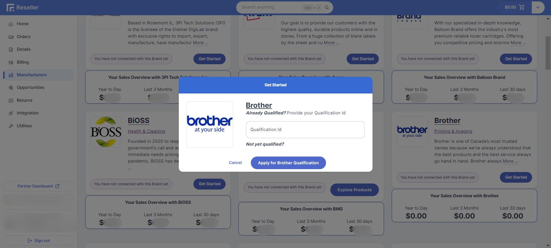 Reseller Portal Manufacturer Get Started