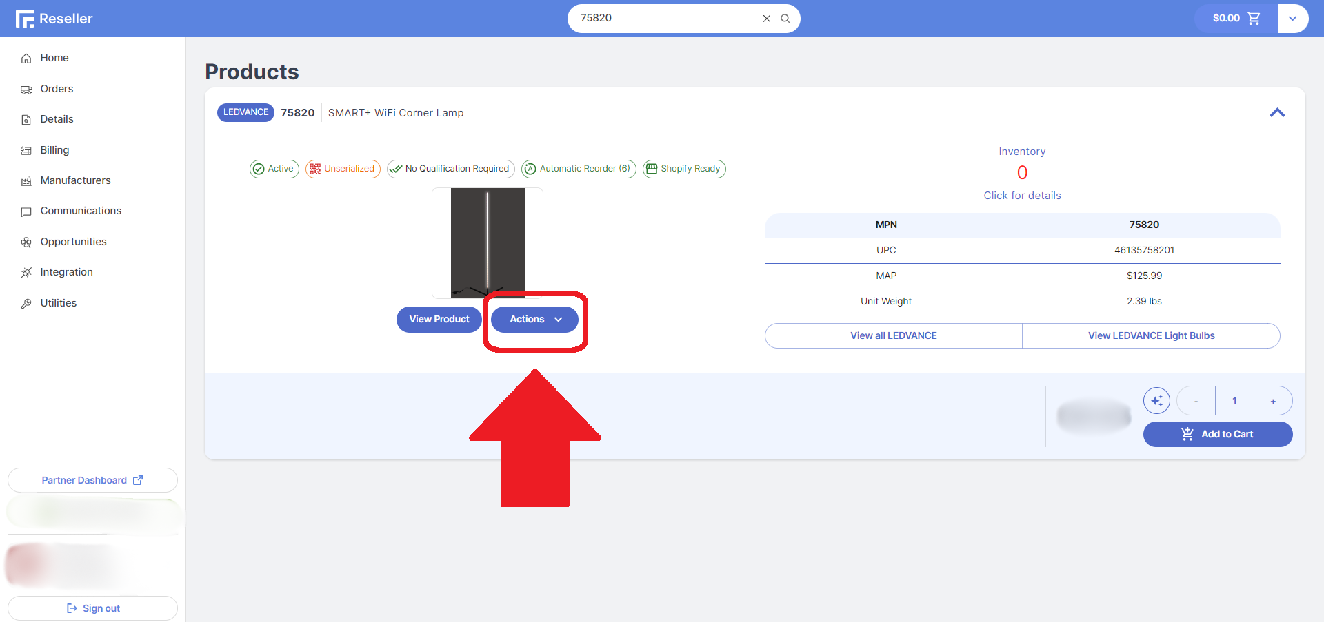 Reseller Portal Product Actions