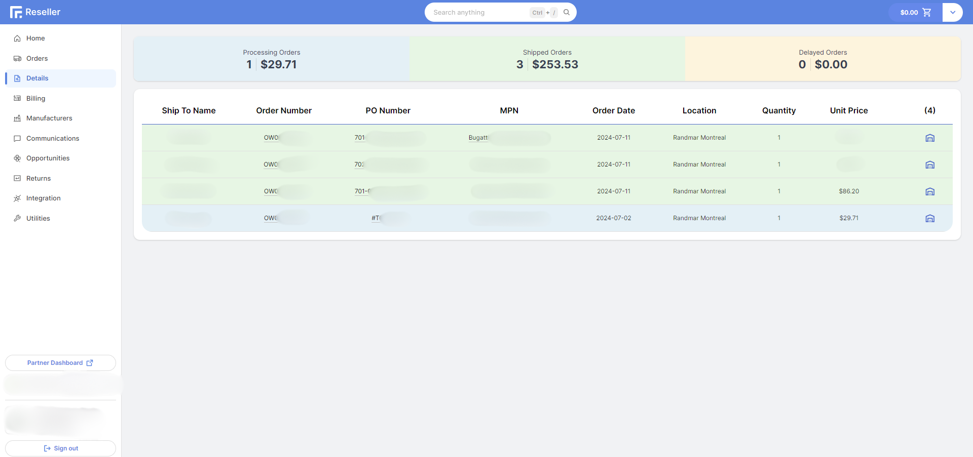 Reseller Portal Details Page