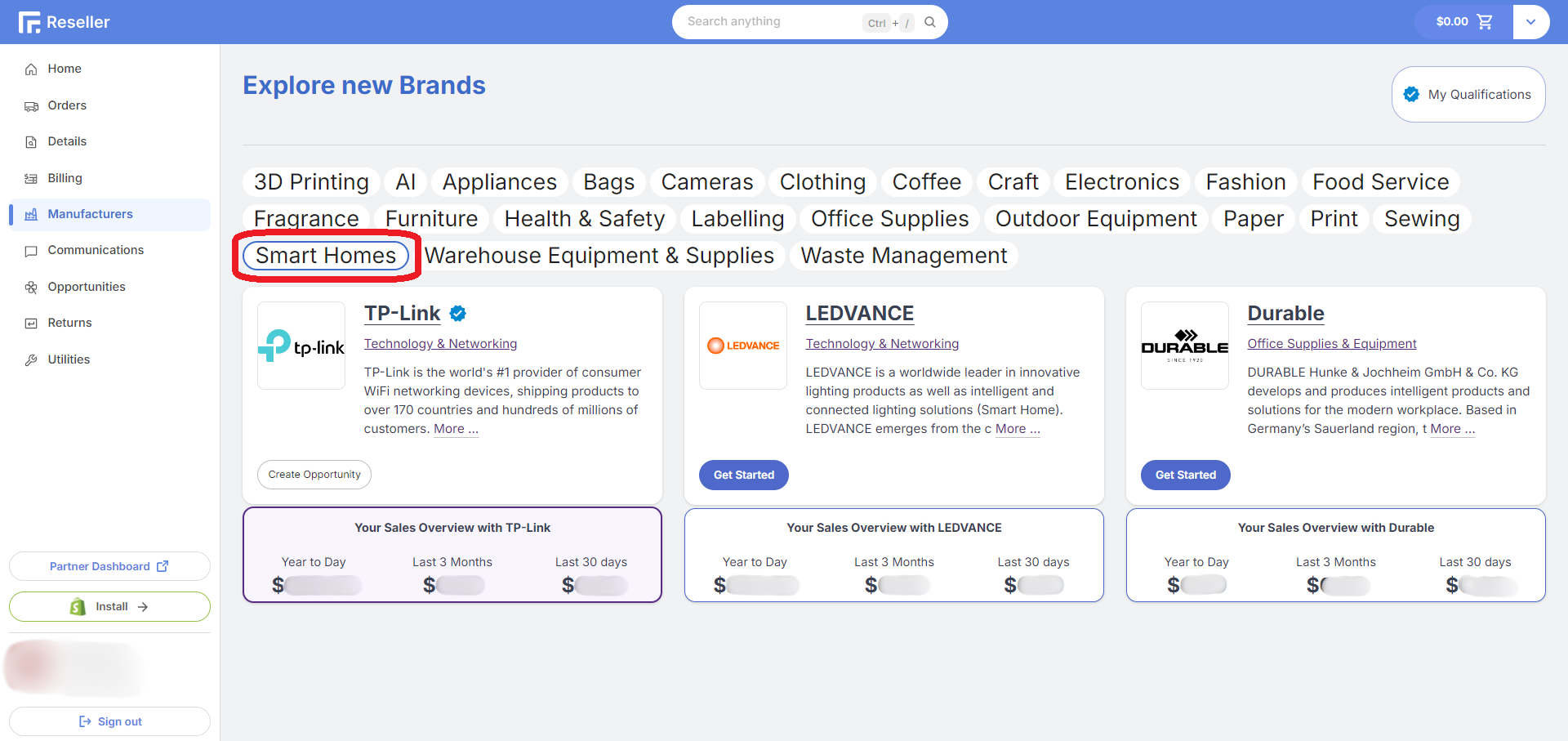 Reseller Portal Manufacturer Niche Results