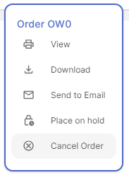 Reseller Portal Order Actions Menu